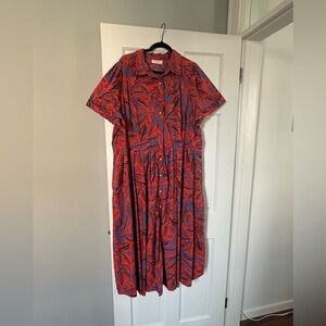 Alexis for Target Red and Blue Leaf-Print Midi Shirt Dress 2X